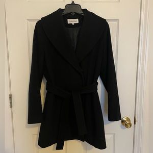 Calvin Klein Black Wool Wrap Coat